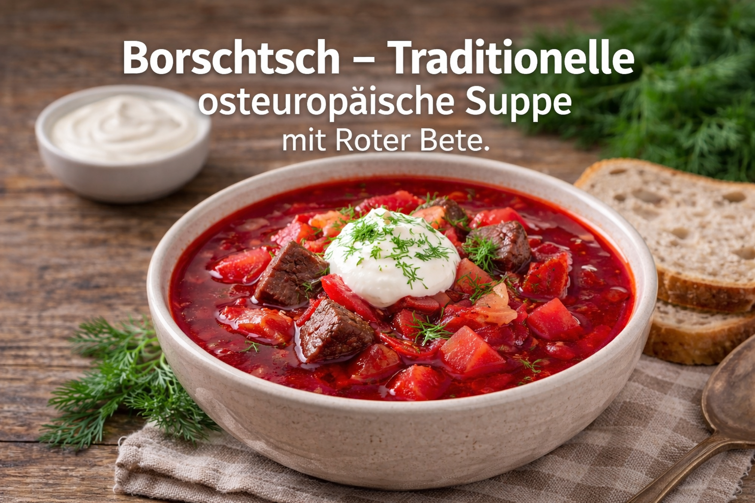 Borschtsch traditionelle osteuropäische Suppe mit Roter Bete