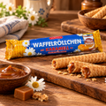 Waffelröllchen mit Karamell-Cremefüllung