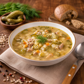 Traditionelle Rassolnik Suppe mit Gerste und Rindfleisch