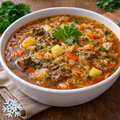 Traditionelle Schtschi Suppe mit Sauerkraut und Rindfleisch