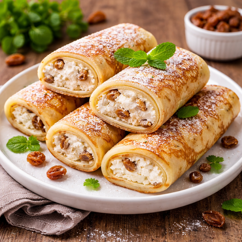 Bliny Pfannkuchen mit süßer Quarkfüllung