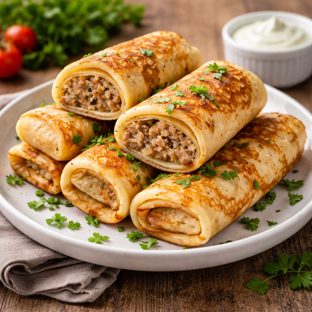 Russische Bliny gefüllte Pfannkuchen