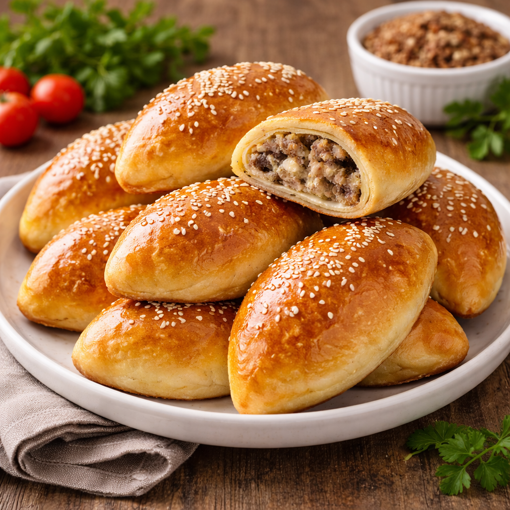 Frische russische Pirojki mit verschiedenen Füllungen