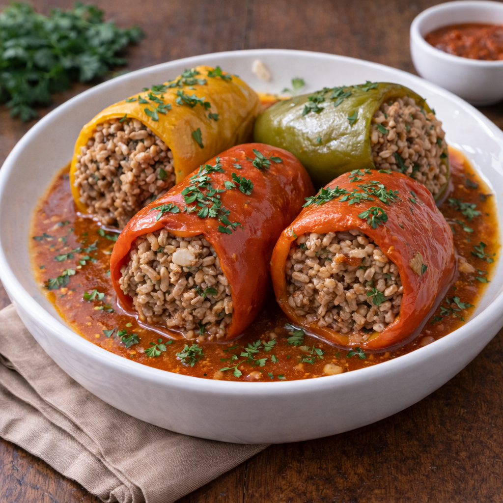 Traditionelle gefüllte Paprika mit Reis und Gemüse