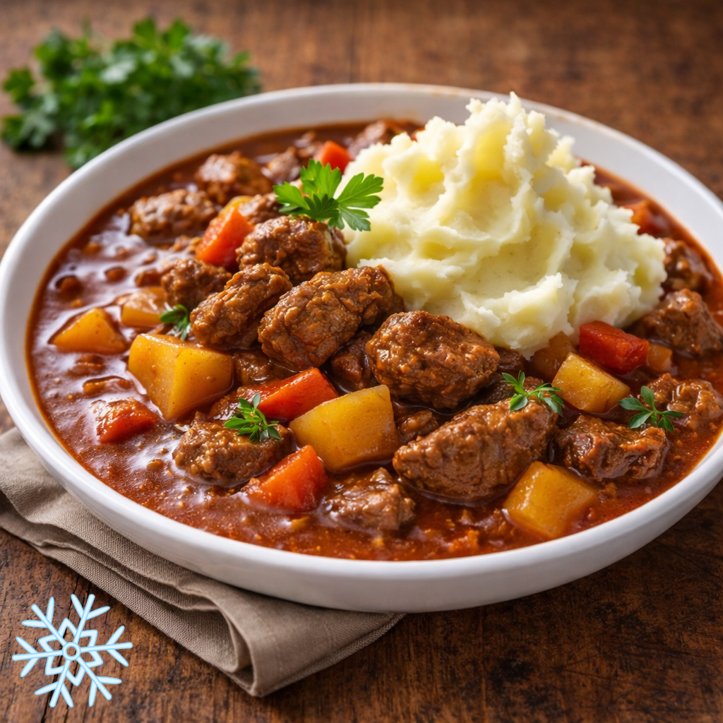 Hausgemachtes Rindfleisch Gulasch mit Kartoffelstock
