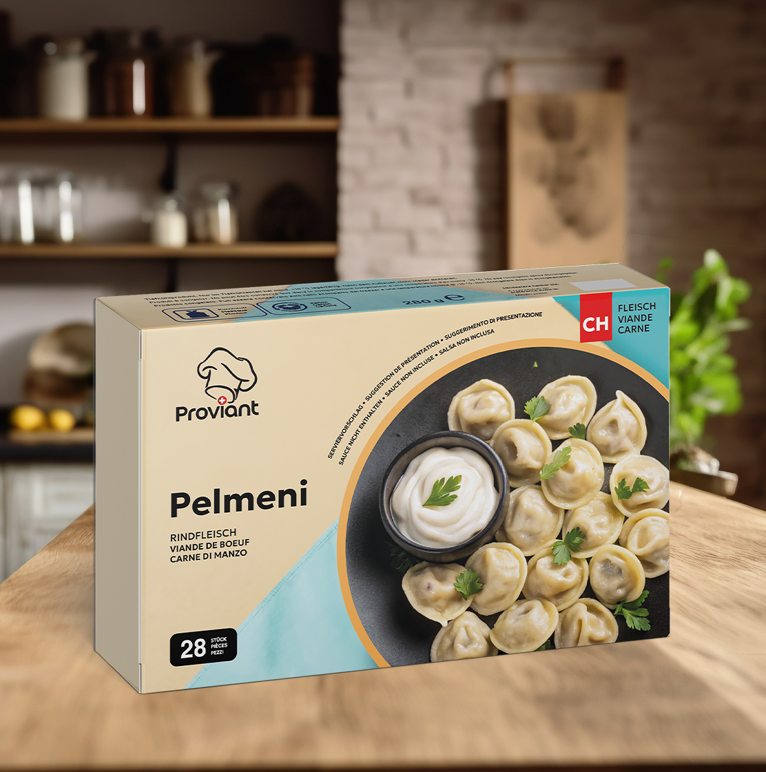 Pelmeni mit Rindfleisch Verpackung Proviant Schweiz