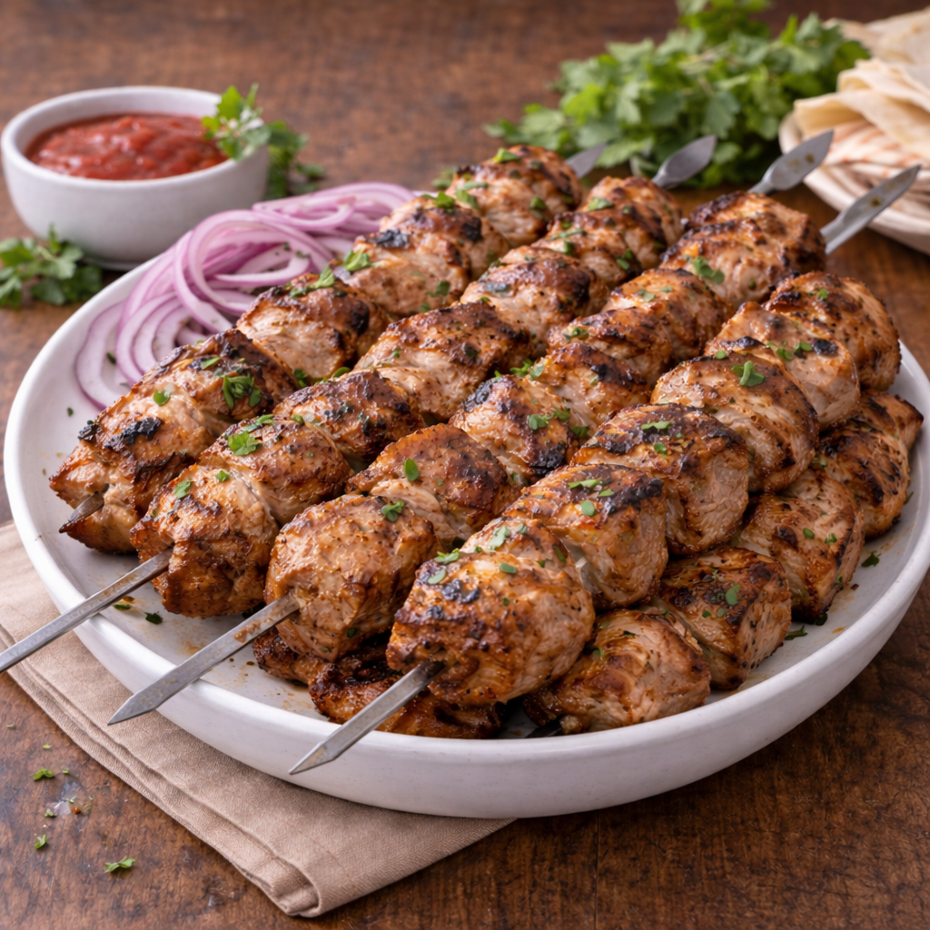 Schaschlik aus Schweinefleisch auf Grillspießen mit Zwiebeln – kaufen in der Schweiz bei Proviant