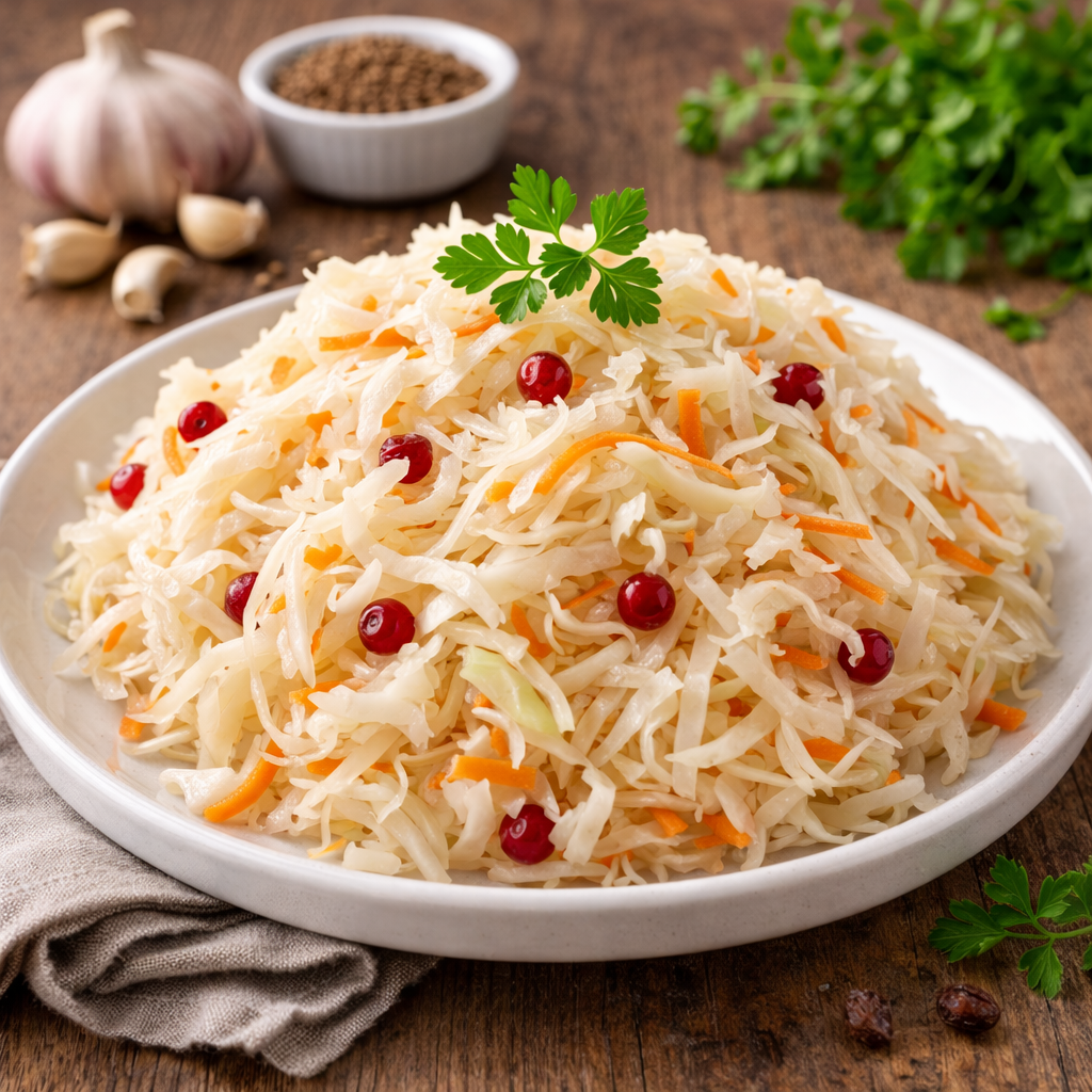 Klassisches Sauerkraut aus fermentiertem Weißkohl