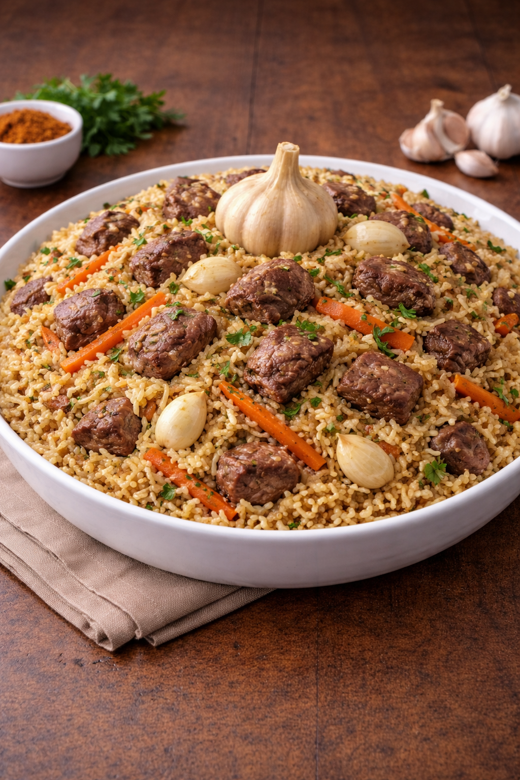 Usbekischer Plov mit Rindfleisch 2 kg – traditionelles Reisgericht mit Karotten und Knoblauch