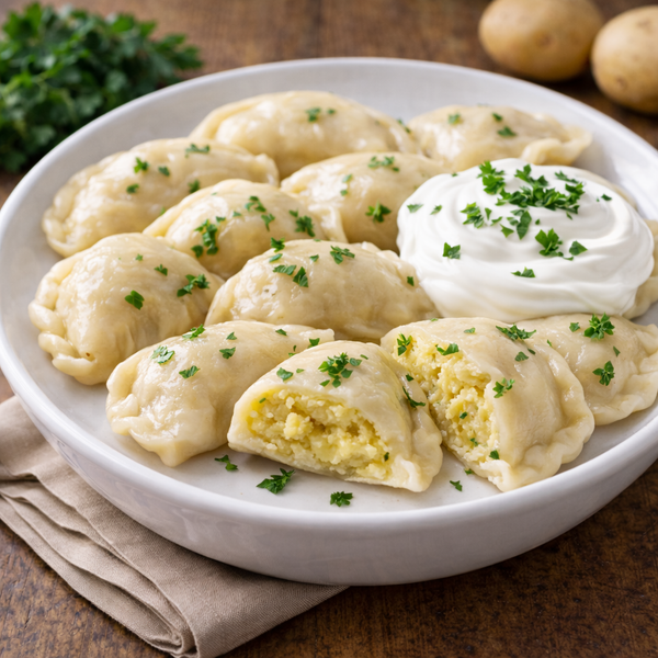 Vegetarische Wareniki mit Kartoffeln und Pilzen
